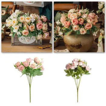 White Roses Artificial Flowers Peony High Quality For Wedding Decoration Bride Flowers Mariage Pink Home Fake Bouquet F2Z4