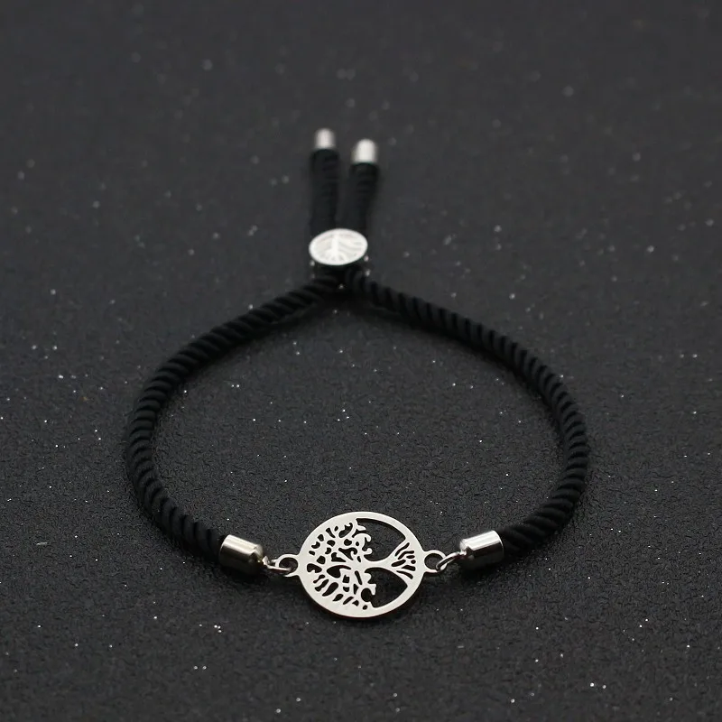 Pulsera de la amistad de la suerte para hombre y mujer, brazalete de acero inoxidable con diseño de árbol de la vida, oso