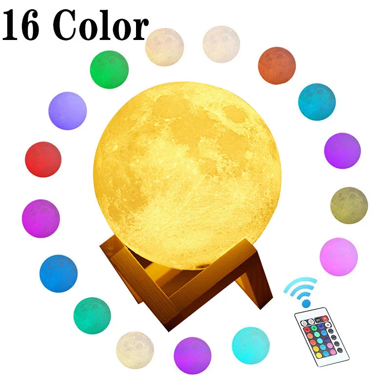 

16 Colors Photo DIY 3D Print Moon Lamp Color Change Lunar USB Rechargeable Nightlight Touch/Remote Moonlight