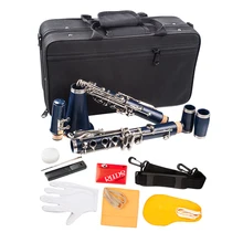 Кларнет для начинающих студентов с 2 бочками, чехол, подставка, 10 тростников, мундштук(синий