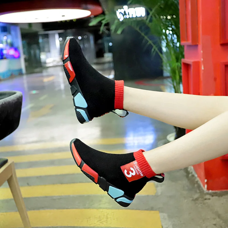 

2019 New Breathable Ankle Boot Women Socks Shoes Female Sneakers Casual Elasticity Wedge Platform Shoes Soft Sole