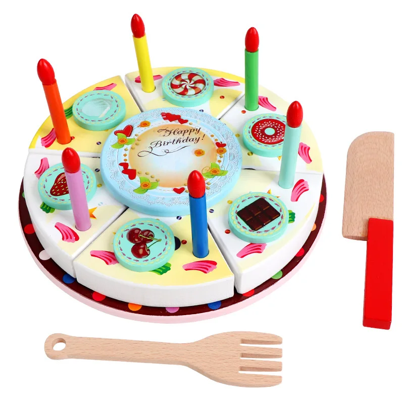 wooden play birthday cake