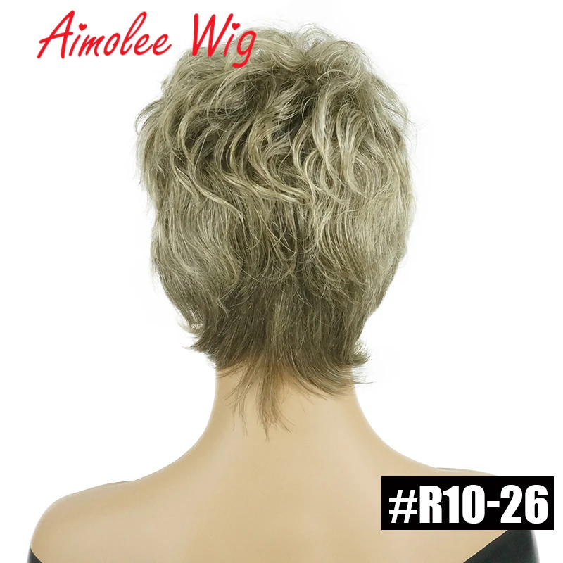 Fluffy Short Wigs Ash Gray Black Ombre Highlights Human Hair Blend Wig With Bangs for Women Synthetic Daily Work Party Wig - Цвет: R10-26