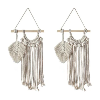 

2 Pcs Macrame Wall Hanging Home Decoration Accessories Leaf Car Wall Hanging Boho Decor Hand-Woven Tapestry Wall Hanging