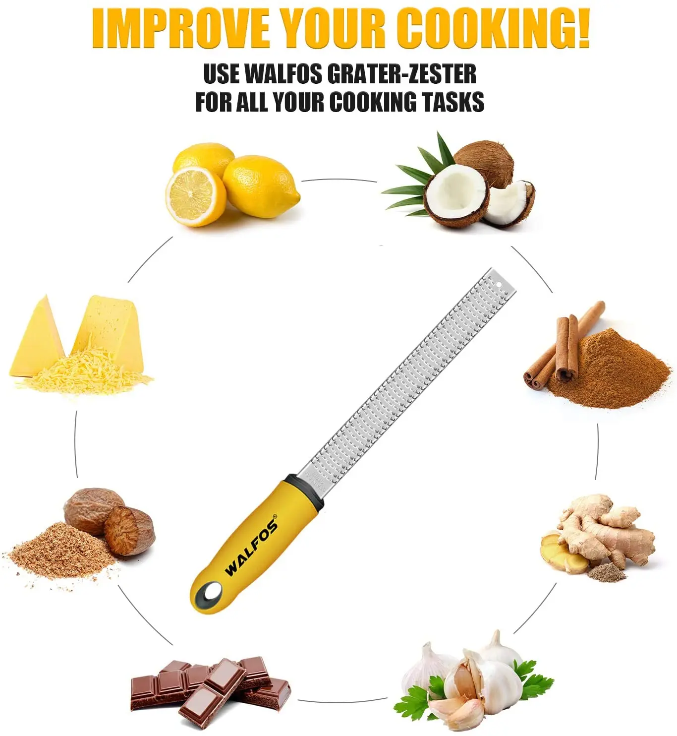 WALFOS Stainless Steel Lemon Zester Cheese and Spice Grater Bonus Brush Nutmeg Spices-Sharp with Non-Slip Handle - Image 5