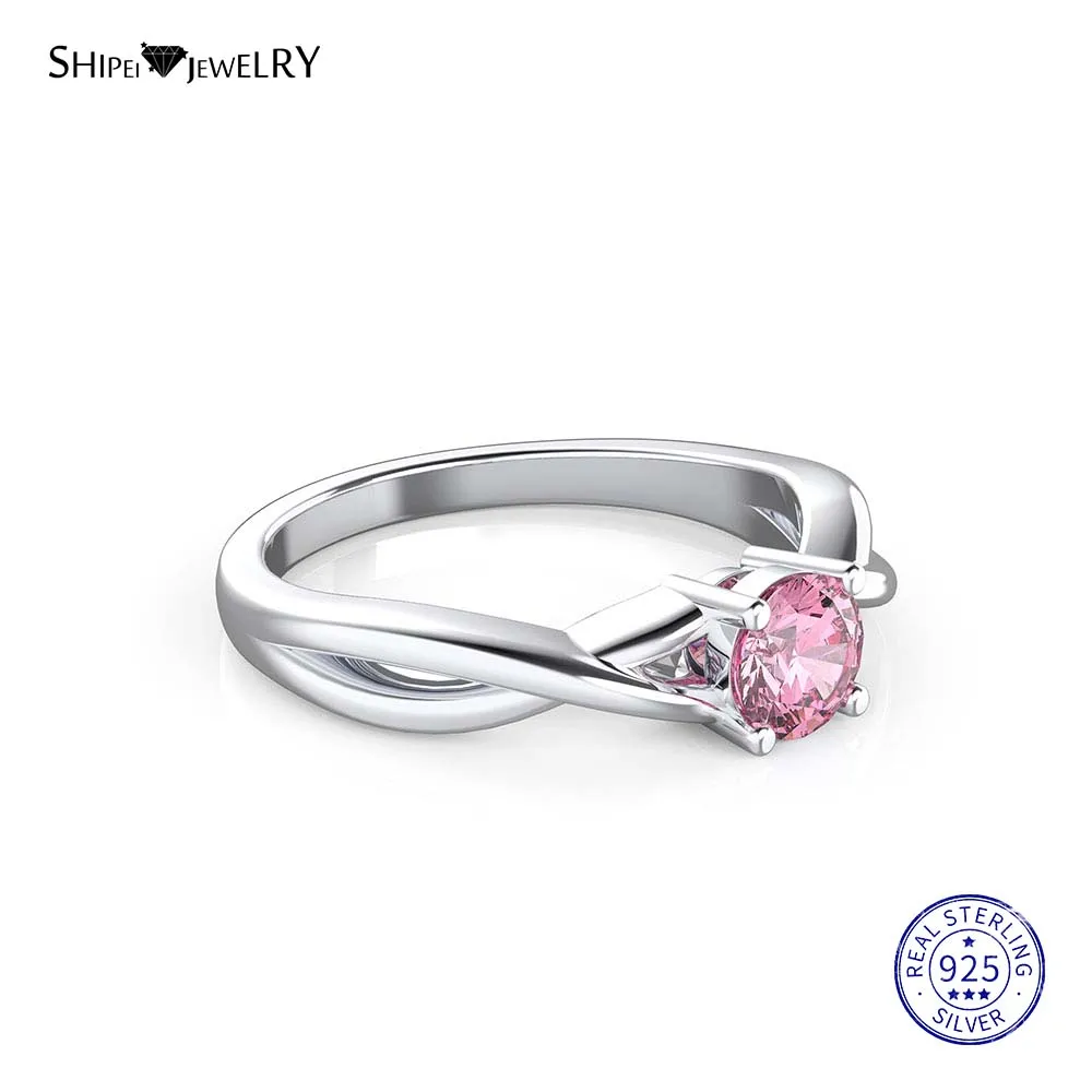 Pink Sapphire Shipei Изумрудный кольцо из серебра 925 пробы для женщин Серебро 925 пробы 5 мм круглый драгоценный камень сапфир кольцо помолвка Подарок на годовщину - Цвет камня: Pink Sapphire