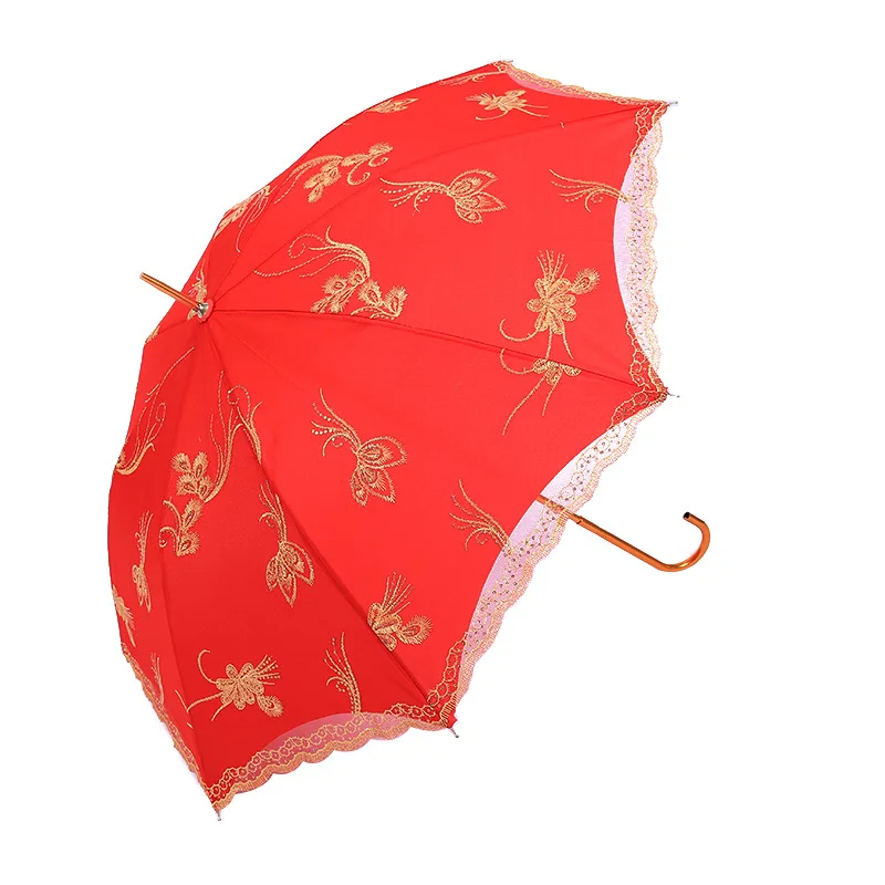 

Creative xin niang san Embroidered phoenix yu free Red Umbrella Long Umbrella Parasol Wedding Dowry Supplies Manufacturers Whole