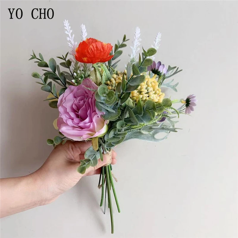 YO CHO свадебный цветок для невесты букет новая искусственная Роза Шелковая
