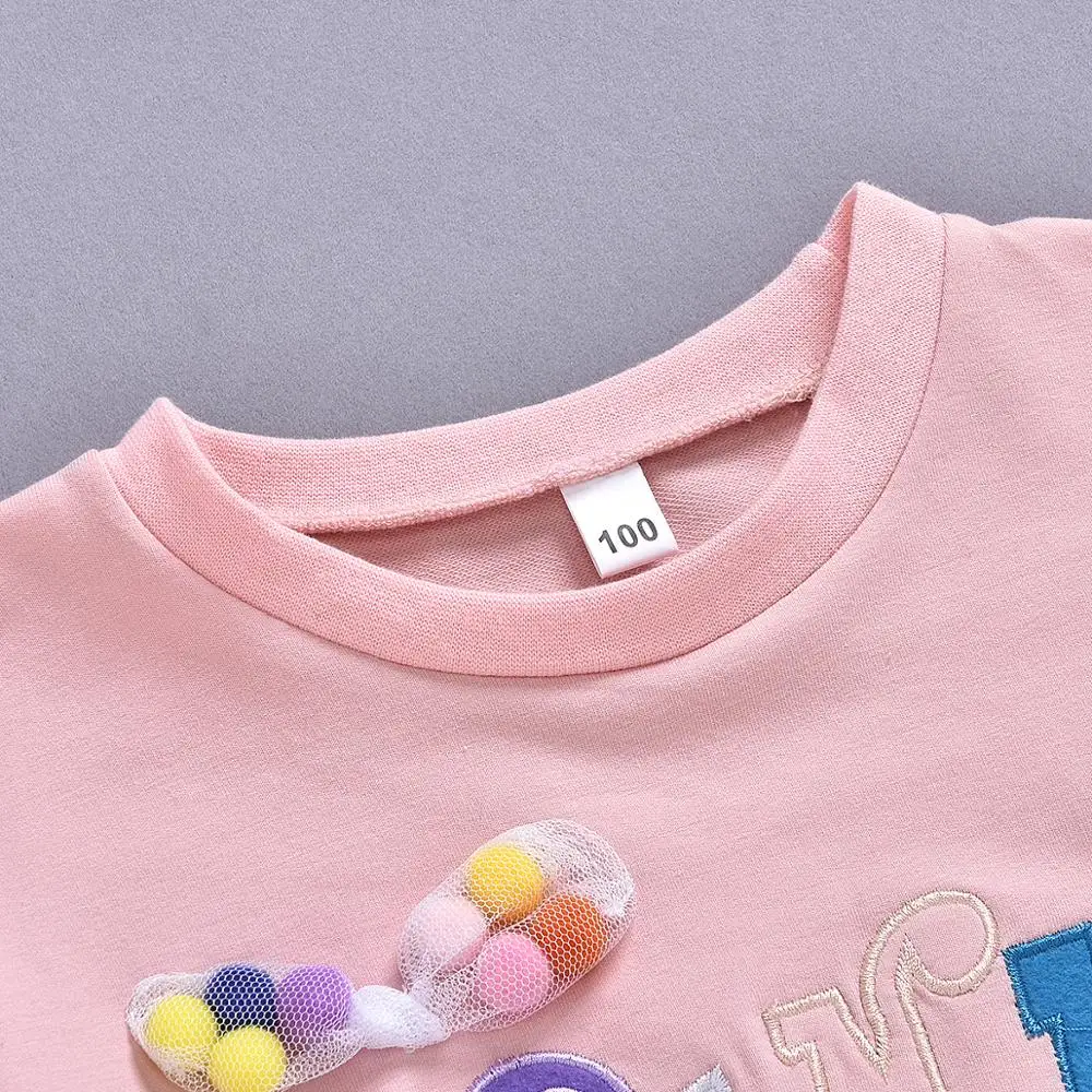 Одежда для маленьких девочек, розовый топ, футболка с буквенным принтом, Bebe, осенняя От 3 до 7 лет одежда