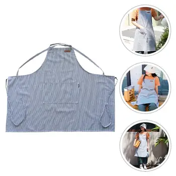 

1pc Apron Home Kitchen Chef Apron Restaurant Cooking Dress Apron With Pockets Suspender Apron Solid Color Striped Kitchen Apron