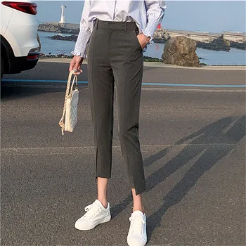 

2020 New Straight Feet High Waist Slim Fit Plus Size Harem Pants Women's Style Work Casual Design Eight-point Suit Pants