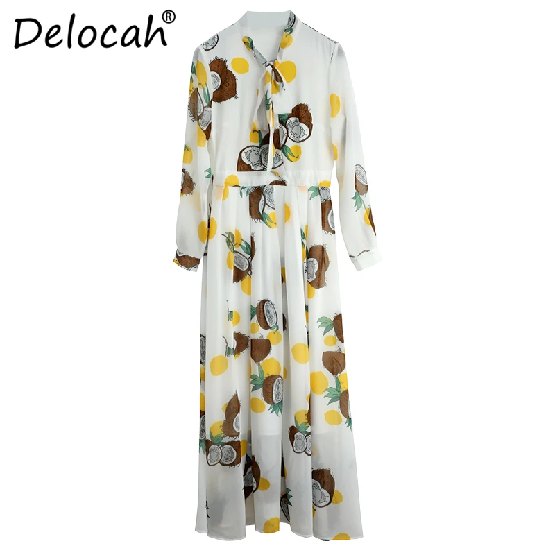 Delocah, весна-лето, новое женское платье, подиум, модный дизайн, длинный рукав, простой бант, принт, Элегантные повседневные женские платья
