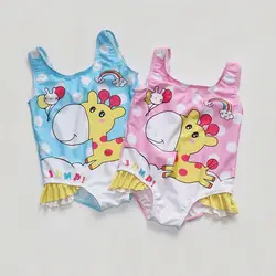 2019 Новый стиль корейский стиль милый детский купальник мультфильм Жираф треугольный цельный модный детский купальник производители