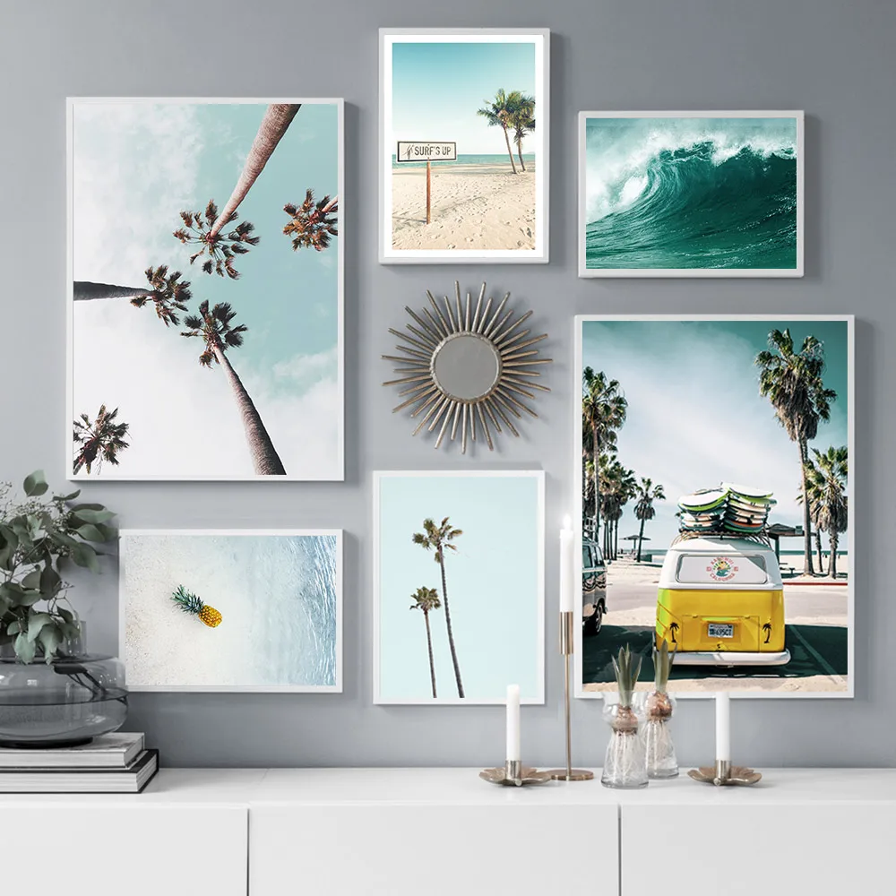 

Natural Landscape Poster Coconut Tree Beach Pineapple Canvas Painting Wall Art Nordico Wall Pictures For Living Room Decoration