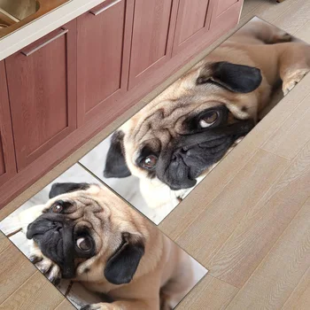 

2Pcs/Set Rest Pug, Lovely Pet Dog Kitchen Carpet Mat Floor Door Mat Anti-slip Mats Home Entrance Front Door Doormats