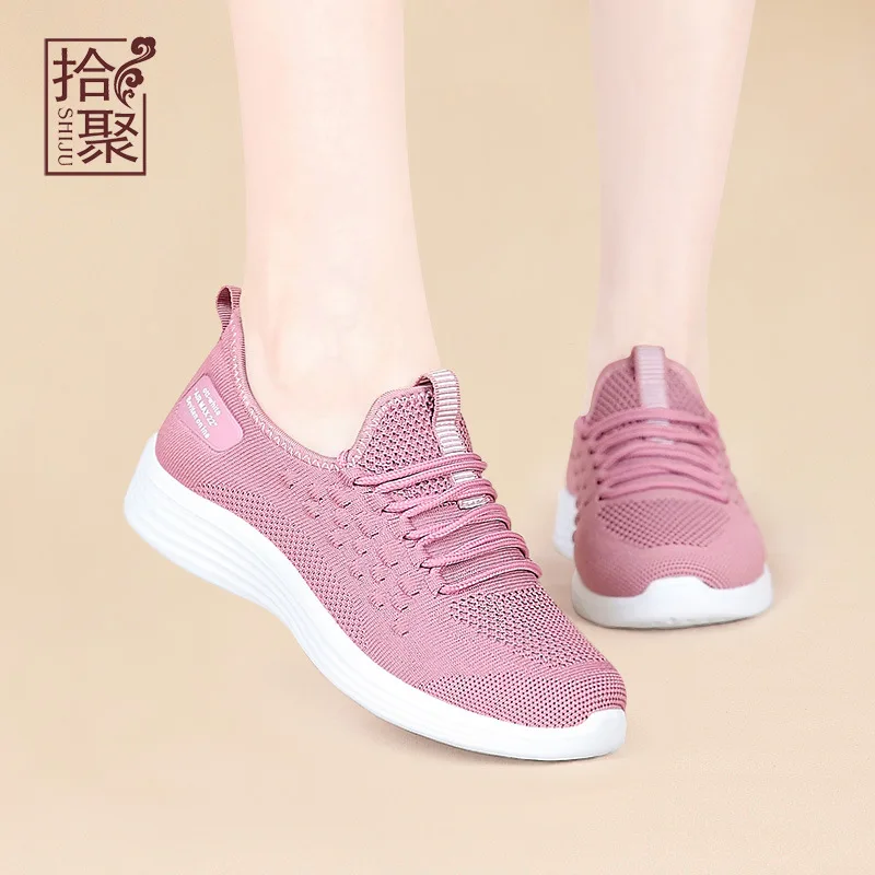 

Pick up Poly Autumn Old Beijing Cloth Shoes Women's Mom Shoes Fly Netting Surface Anti-slip Couples Casual Shoes Women's 2019 Ne