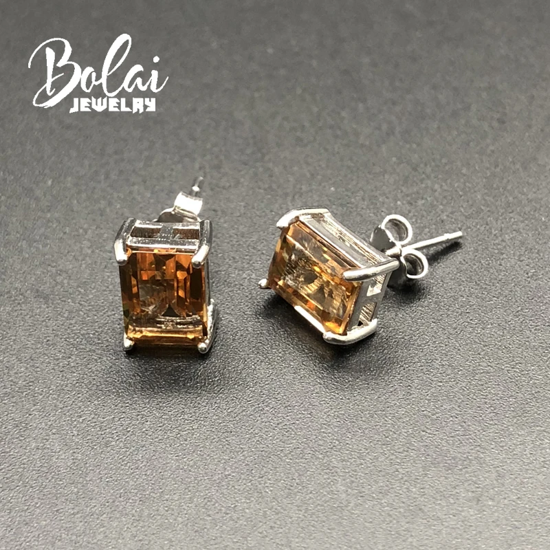 Bolaijewelry, zultanite серьги цвет изменить драгоценный камень с 925 стерлингового серебра простой стиль уха Шпилька ювелирные украшения для девушки wome