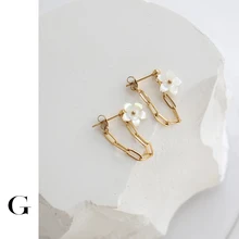 

GHIDBK Flowers Dangle Earrings Long Chain Gold Color White Shell Tassel Earring Dainty Stainless Steel Earrings