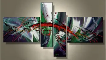 

100% Hand-painted Wood Abstract Bright Color Acrylic Wall Art on Canvas 4 Panel Group Oil Painting Wall Painting Home Decoration