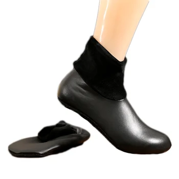 

New Female Black Leather Plus Velvet Floor Socks Thick Padded Non-slip Rubber Warm socks Set Winter Warm Bottines Chaussettes