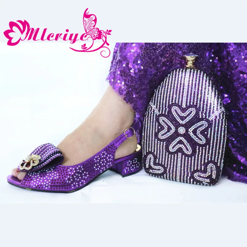 Фиолетовый комплект из обуви и сумки в нигерийском стиле; Итальянская обувь с сумочкой в комплекте; Лидер продаж; женские туфли и сумочка в к...
