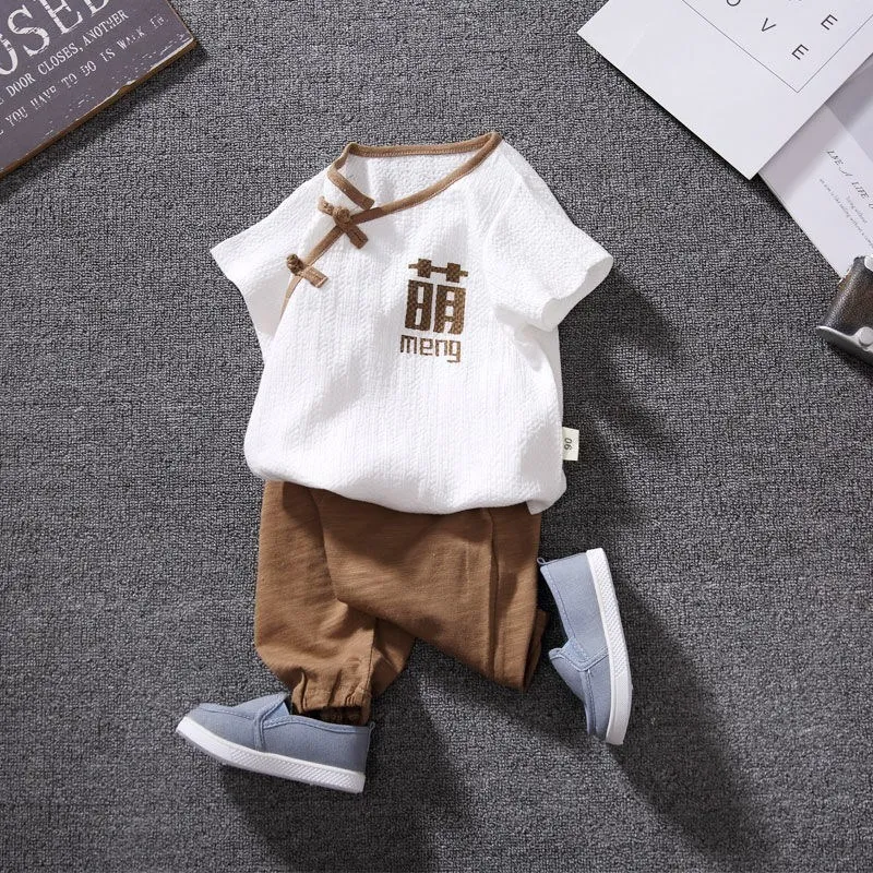 

Clothes for Babies Men And Women Children Chinese Clothing Summer Wear Cotton Linen Short Sleeve Set Summer Two-Piece Set Chines