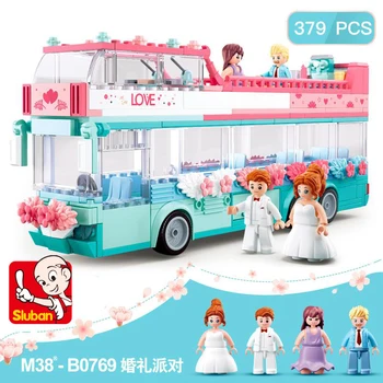 

Sluban B0769 Pink Dream Wedding Double-decker Bus Party DIY Model 379pcs Mini Building Blocks Bricks Toy for Children no Box