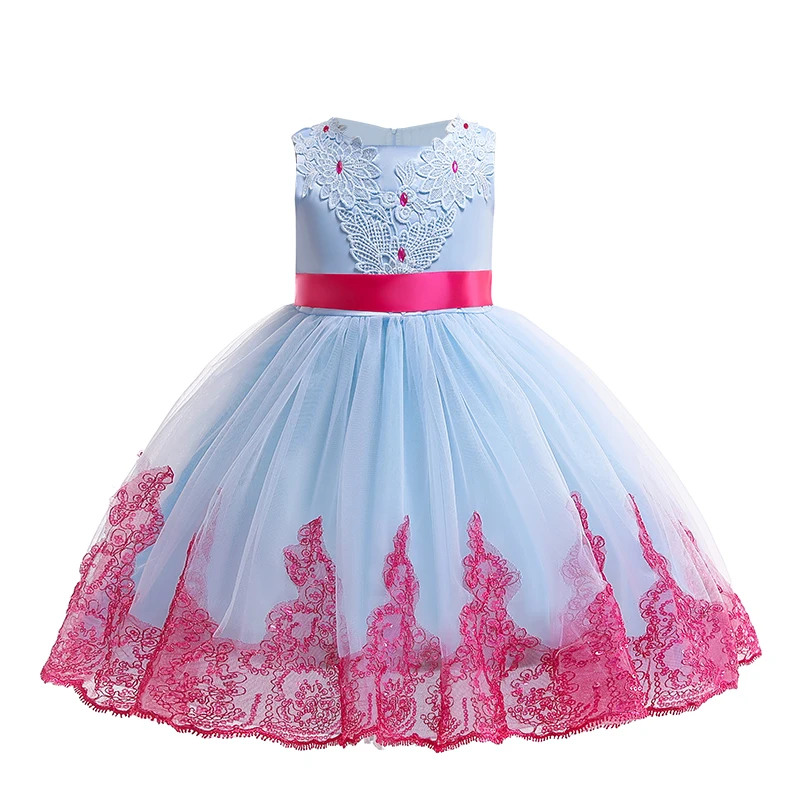 Детское торжественное платье принцессы для девочек на свадьбу; школьная одежда для выступлений; костюм-пачка для девочек; вечерние сетчатые праздничные платья - Цвет: Небесно-голубой