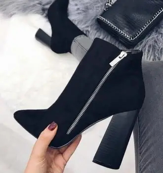 

2019 New Women's Shoes Europe And America Large Size 42 Thick High Heel Boots Zipper Suede Women's Boots Botas Feminina fd930-6