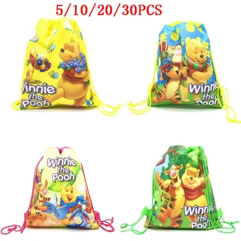 

5/10/20/30PCS Non-woven Fabric Travel School Bags For Kids DISNEY Winnie The Pooh Drawstring Backpacks Birthday Return Gifts