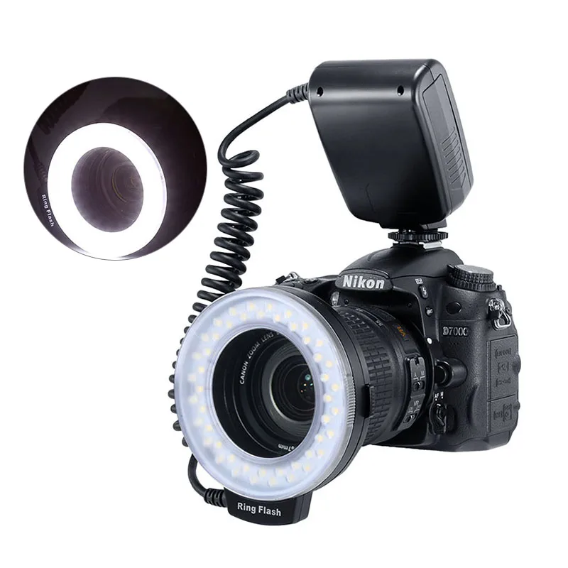 

RF-550D 48pcs Macro LED Ring Flash Bundle with 8 Adapter Ring for Canon Nikon Pentax Olympus Panasonic DSLR Camera Flash V HD130
