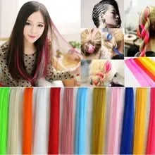 Клип в один кусок 55 см/21,6 дюйма длинные один кусок Синтетические прямые поддельные волосы для наращивания Tow тон Розовый Фиолетовый Синий