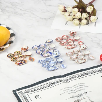 

13Pcs/set 1:12 Dollhouse Miniature Tableware Porcelain Ceramic Kitchen Accessories Color Random