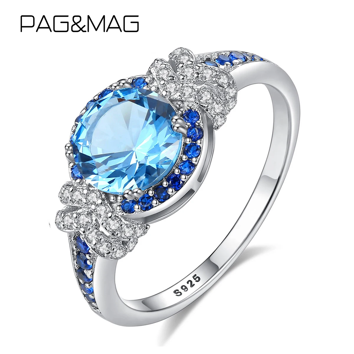 PAG & MAG 925 пробы Серебряное блестящее сапфировое кольцо с размытым драгоценным