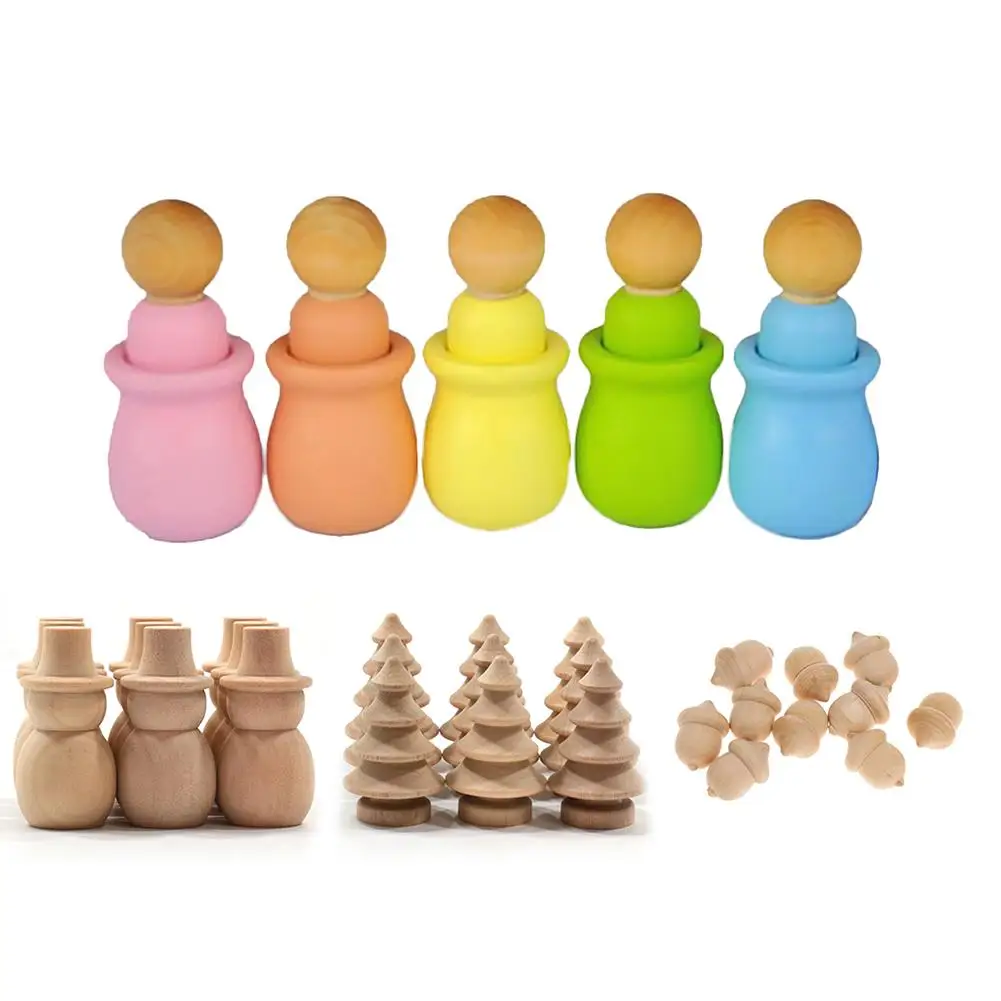 

10pcs Wooden Hand-painted DIY Craft Snowman Christmas Tree Pineapple Party Decoration Suitable For Kids Family Activities