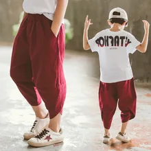 Детская одежда; коллекция года; летняя одежда для мальчиков; стиль; Детские противомоскитные штаны для больших мальчиков; хлопковые льняные брюки-фонарики в Корейском стиле