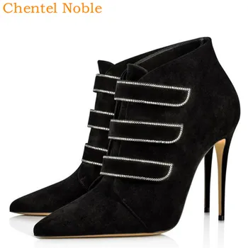 

Flock Fashion Ankle High Heels Boots Women New Designer Botas Mujer Brand Sapato Feminino Heel Ladies Shoes Leather Boots