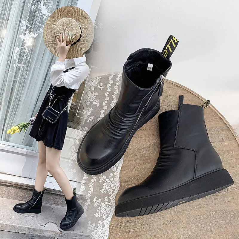 

Flat Ankle Boots Ladies 2020 Natural Leather Soft Women Boots Round Toe Vintage Comfortable Flower Women Low Shoes