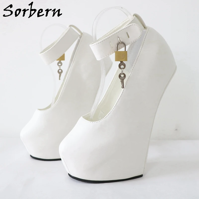 Padlock Ankle Strap Lock and Key Open Pointed Toe Heels White