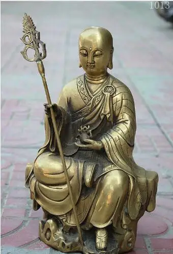 YM 306 Китайский медный латунный Sit Stone TangSeng Ksitigarbha статуя Будды Бодхисаттва