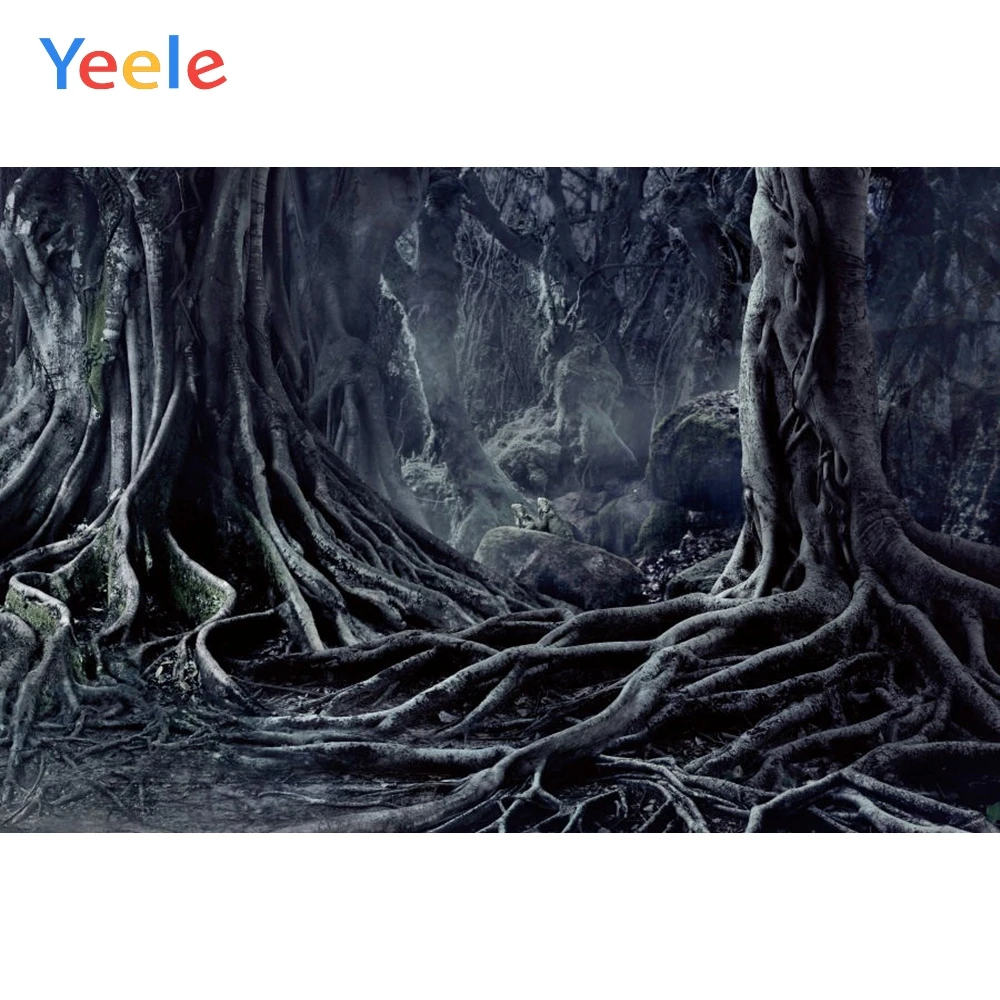 Yeele Фотофон Хэллоуин фон Таинственный лес корни дерева ночь винил фотография для