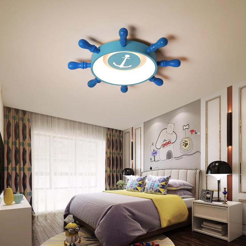 Luminária de teto para quarto infantil, lâmpada criativa para meninos, estilo mediterrâneo com