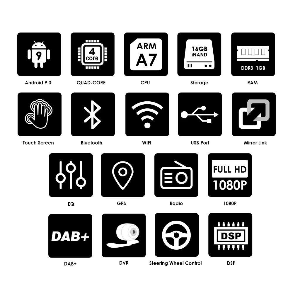 Excellent 1G RAM Android 9.0 Auto Radio Quad Core 7Inch 2DIN Universal Car NO DVD player GPS Stereo Audio Head unit Support DAB DVR OBD BT 2