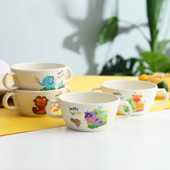 

1Pc Bamboo Fiber Baby Cartoon Eating Tableware Anti-scalding Kids Dinner Plate Toddler Feeding Dishes Children Training Bowl