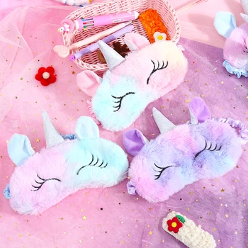 

Student Unicorn Eye Band Kids Cartoon Plush Eye Blindfold Fur Unicorn Sleeping Mask Travel Color Women Cute Eye Cover Girl Gift