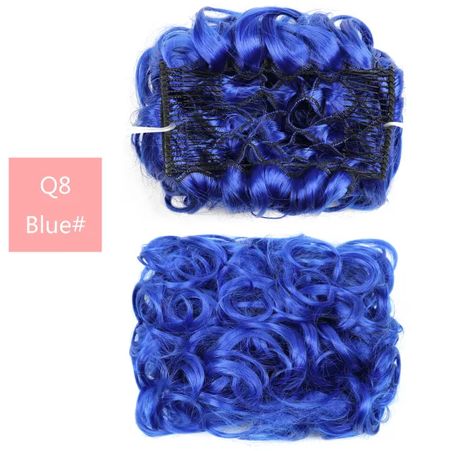 Synthetic Curly Elastic Band Chignon Plastic Comb Clips in Hair Extension Hair Bun Updo Cover Hairpieces Hair Accessories Q8 Blue