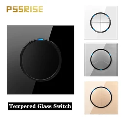 PSSRISE Wall Light Switch Round Push-Button One/Two Way Switch Tempered Glass Panel EU 16A Led Light Power Switches 1/2/3/4Gange