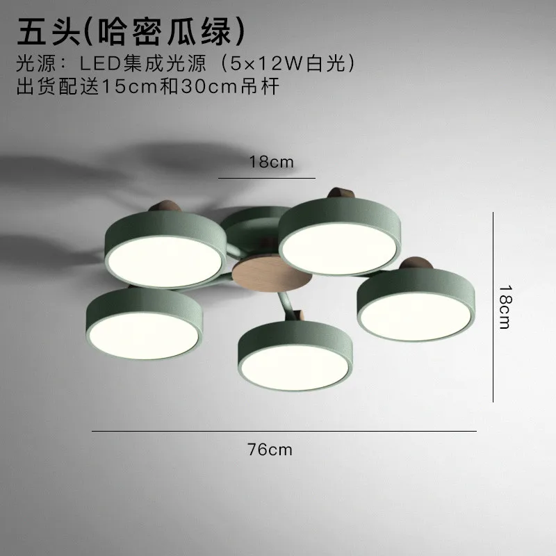 Modern Iron Round Ceiling Lights Nordic Simple Living Room Ceiling Lamps Wooden bracket LED for Indoor Home Decor Light Fixtures - Цвет корпуса: green 5 heads