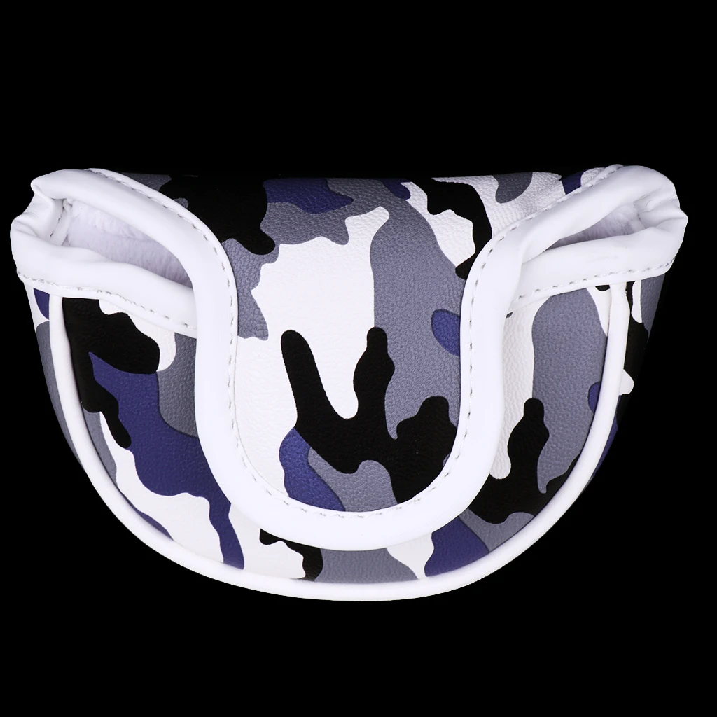 Premium PU Golf Headcover Guard Mallet Putter Cover Protector with Magnet Closure Camo. Blue Brown