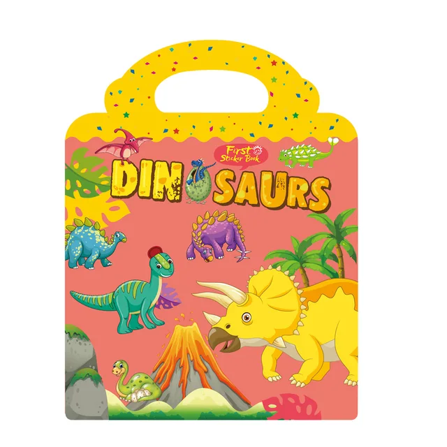 Children's Reusable Stickers Books Kawaii Stationery Stickers for Kids Early Education Cartoon Cute Stickers for Children Gift Dinosaurs-Reusable